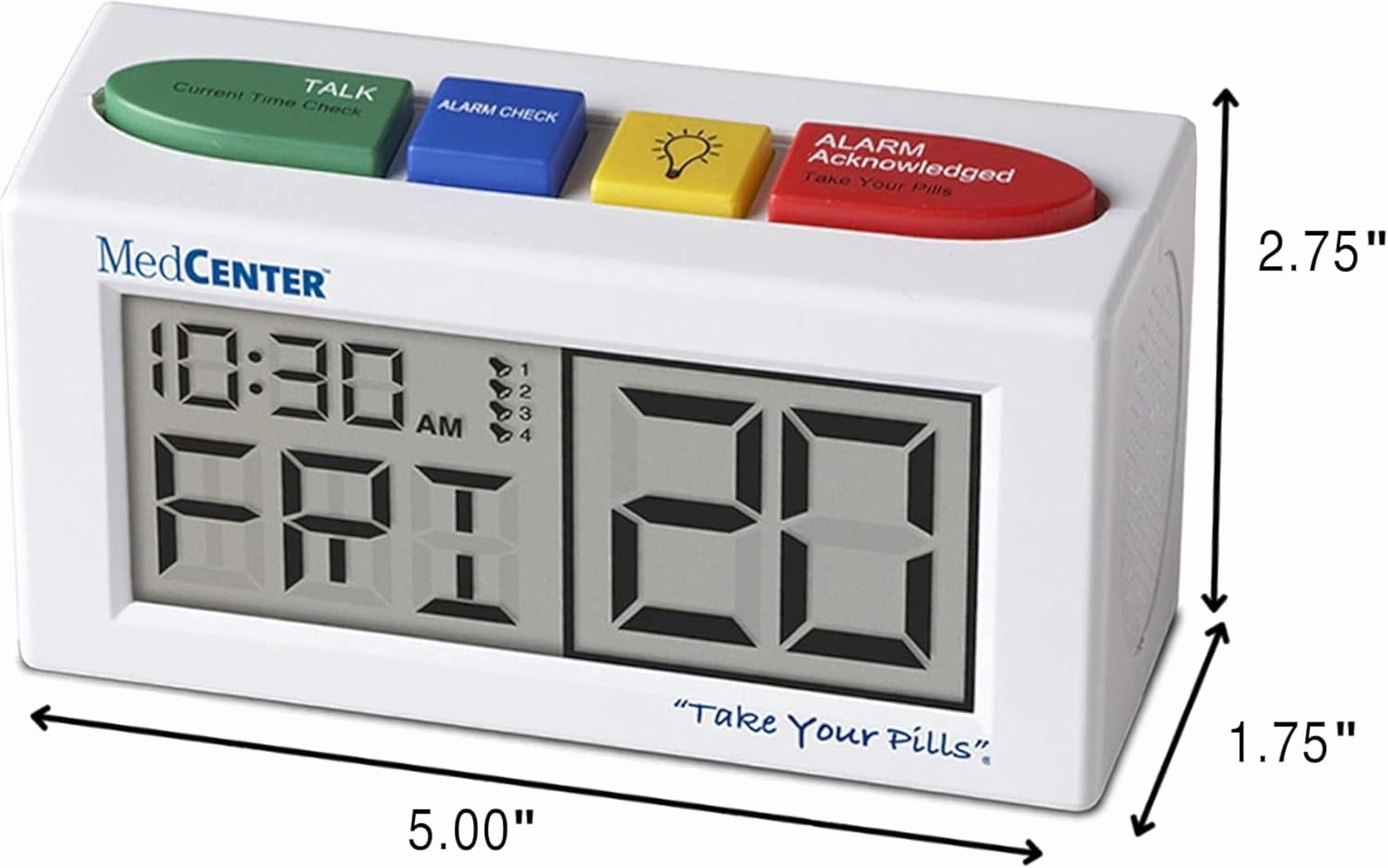FSA/HSA Medcenter Talking Alarm Clock – Medication Reminder with Easy-Set Alerts for Seniors, Extra-Large Display, 0.56 lb, White