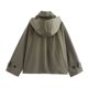 thumbnail image 2 of Chaqueta cortavientos verde militar para mujer, abrigo holgado de gran tamaño con capucha, de una sola botonadura abrigo grueso, ropa de calle, Otoño e Invierno, 2 of 5
