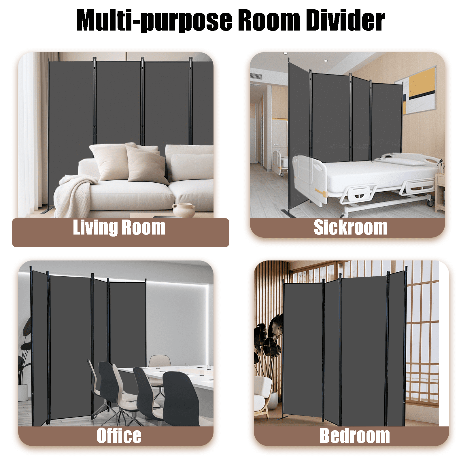 TANGJEAMER Room Divider-4 Panels Folding Privacy Screens, Partition Room Dividers Wall for Separation, Home, Office, Classroom, Studio(Gray)