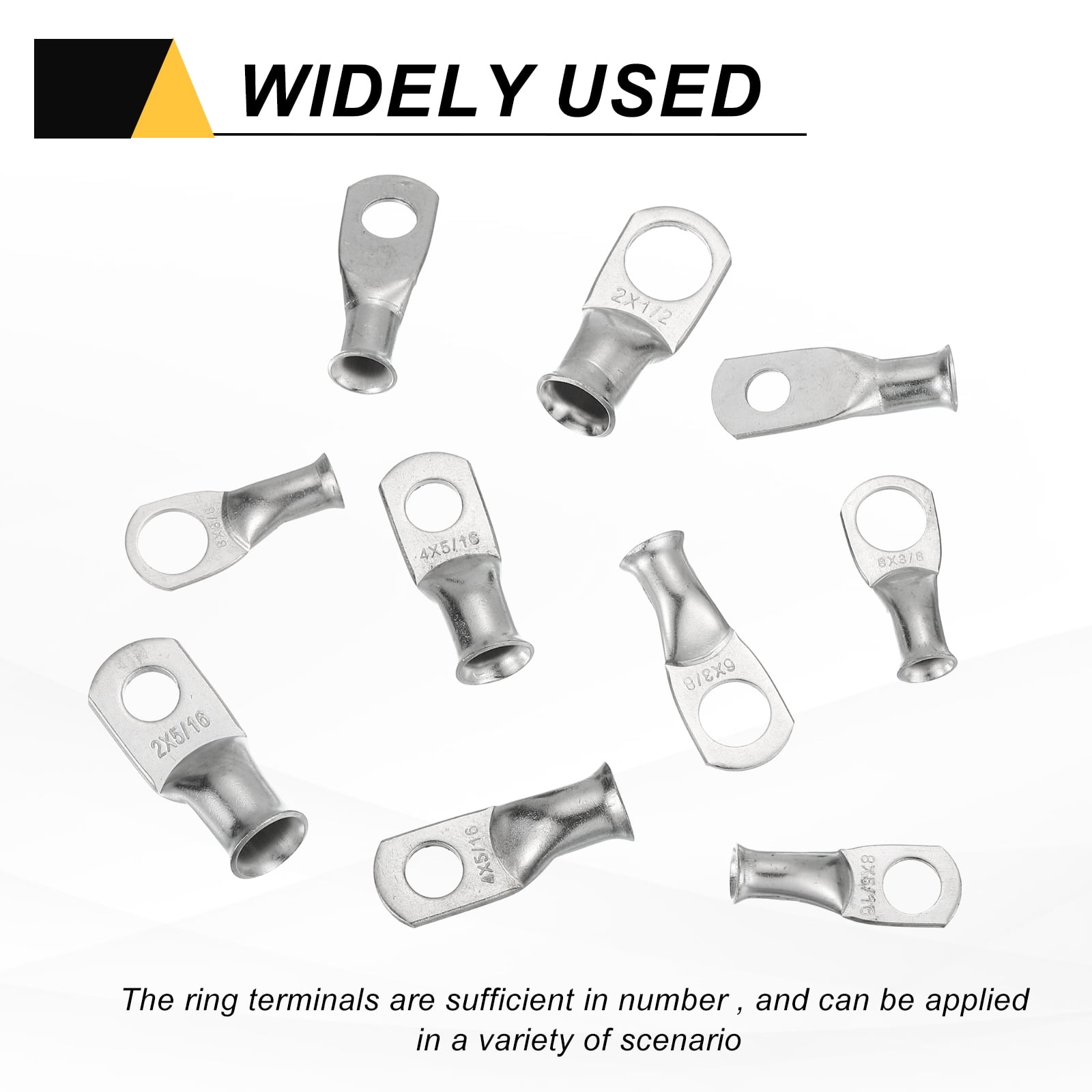 10pcs 1/0 AWG M6 Battery Lugs Ring Terminal, 1/4" 6mm Stud Crimp Wire Terminal Connector End Copper, 2:1 Heat Shrink Tubing, Silver