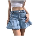 thumbnail image 2 of FAOWME Women's Denim Skirt High Waisted Pleated Ruffles Comfortable Fashion Mini Skirts With Pockets For Casual Daily Wear,Light Blue,S, 2 of 7