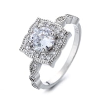 Sterling Silver Milligrain Detail Ring with Brilliant Cut Simulated Diamond