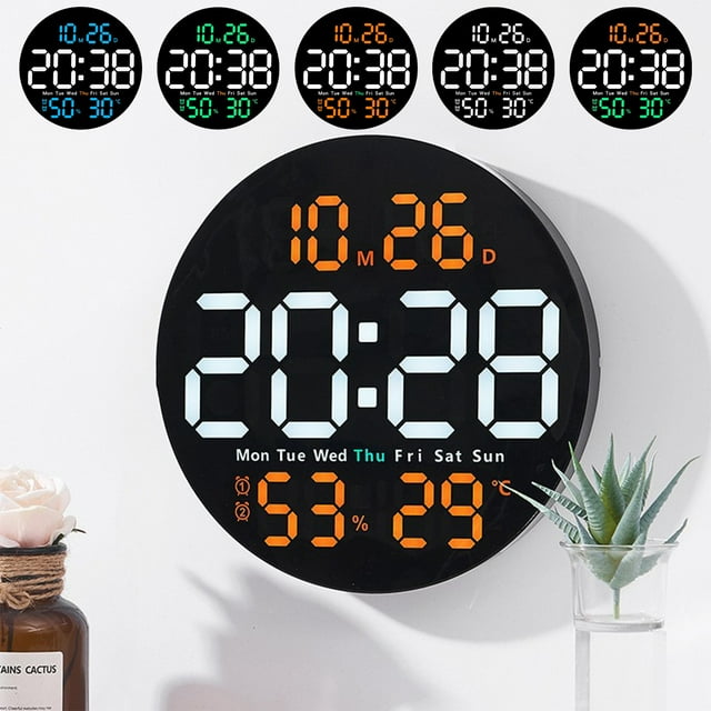 Vaidha Round Clock Multi-function Remote Control Clock Living Room Wall Clock Home Decoration Digital Electronic Clock Silent Clock Color Screen Clock