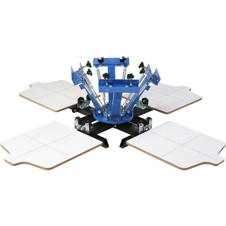 4 Color 4 Station Rotary Screen Printing Machine for T-Shirts, 21.2"x17.7" Silk Screen Press w/Double-Layer Pallet, DIY Fabric Printing
