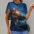 thumbnail image 6 of Lighthouse Sunrise Coast Scenery Pale Blue Tan Women's T-Shirt Short Sleeve T Shirts Tops Tee Ladies Loose T, 6 of 6
