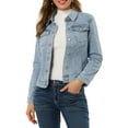 thumbnail image 1 of INSPIRE CHIC Juniors Long Sleeve Button Down Short Distressed Denim Jacket, 1 of 6
