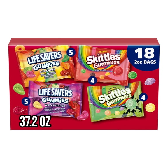 Skittles & Life Savers Gummies Fruity Gummy Candy Variety Bulk Box - 18 Count Box