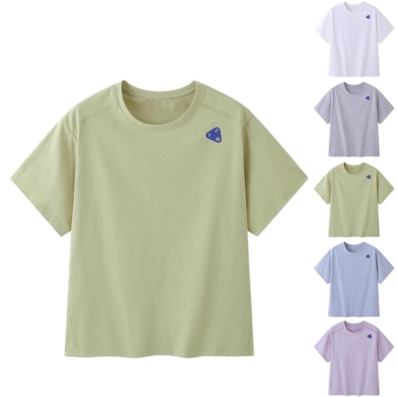 Babcutegg Solid Color Letter-Printed Loose-Fit Short Sleeve Casual T-Shirt for Kids – Round Neck Unisex Sports Top with Breathable Fabric and Modern Streetwear Style Gray Size 8-10