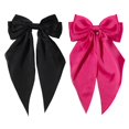 thumbnail image 1 of Pinzas para el pelo con pompones enrollables para mujer, clip de lazo grande para niñas, colas largas de satén con pinzas de cocodrilo, 2 piezas de accesorios para el cabello con lazo grande (negro ro, 1 of 5