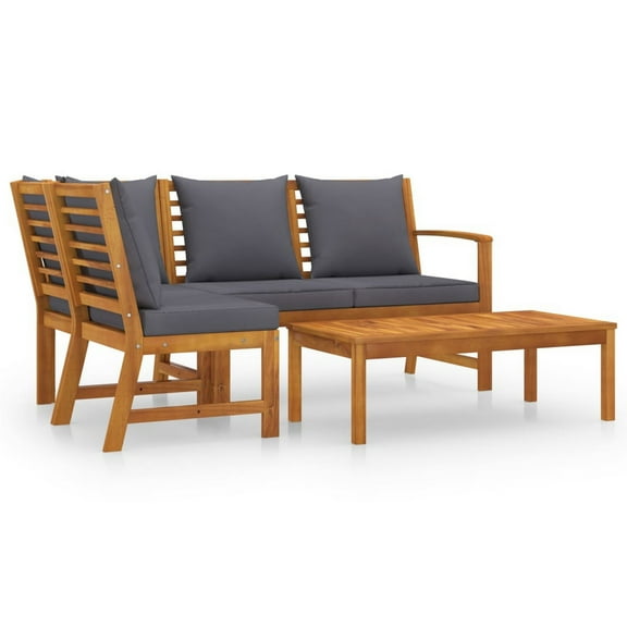 Roma 4pc Modular Outdoor Sofa and Table Set, Solid Acacia Wood, Gray
