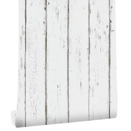 Haokhome Vintage Distressed White Maple Wood Grain Peel and Stick Wall Decor Wallpaper, 17.7in. x 9.8 ft. (Contact paper)