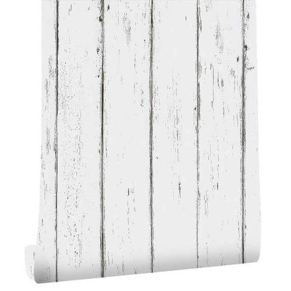 Haokhome Vintage Distressed White Maple Wood Grain Peel and Stick Wall Decor Wallpaper, 17.7in. x 9.8 ft. (Contact paper)