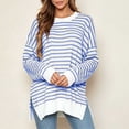 thumbnail image 4 of Levmjia Women's Striped Long Sleeve Sweater Crewneck Drop Shoulder Loose Fit Casual Pullover Top for Fall Winter, 4 of 6