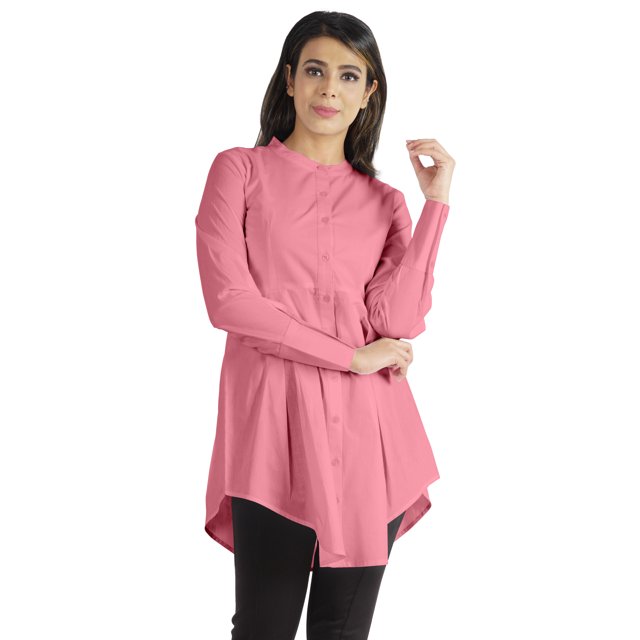 phagun Tunique à Manches Longues Col Mandarin Chemise Formelle Asymétrique pour Femmes