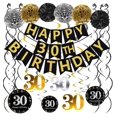thumbnail image 1 of Famoby Black & Gold Glittery Happy 30Th Birthday Banner Poms Sparkling 30 Kit De Remolinos Colgantes Para Fiesta De 30 Cumpleaños Suministros De Decoración De 30 Aniversario, 1 of 5