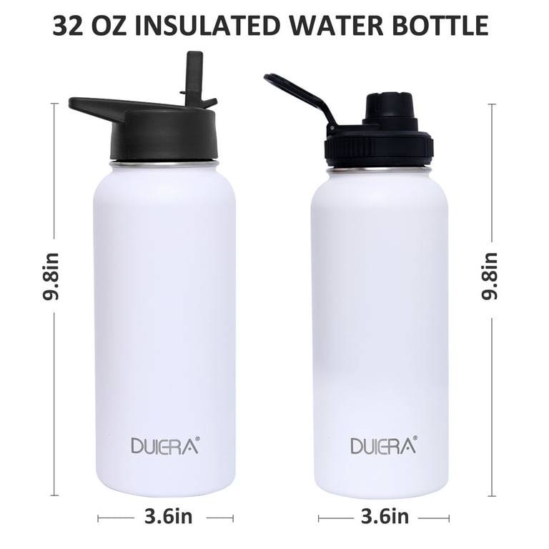 White Water Bottle 32 oz Stainless Steel Water Bottle 1L Vacuum BPA Free  Water Bottle with StrawS & Leak Proof Spout Lids & Straw Brush 