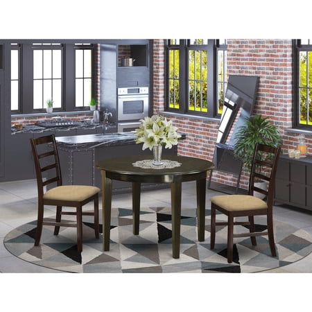 East West Furniture Boston 3-piece Small Kitchen Table & Chair Set in Cappuccino