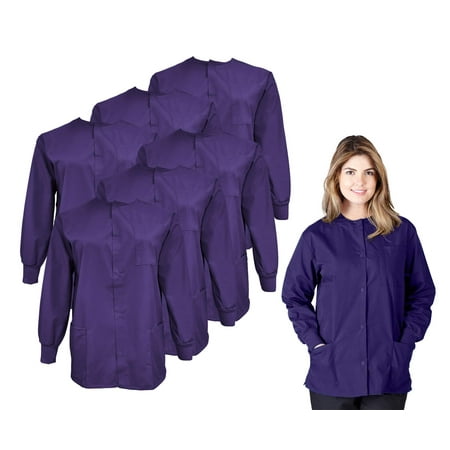 

M&M SCRUBS Women s Scrub Jacket Warm Up Lightweight Medical Scrub Jacket - Pack of 6 Set (Purple Large)