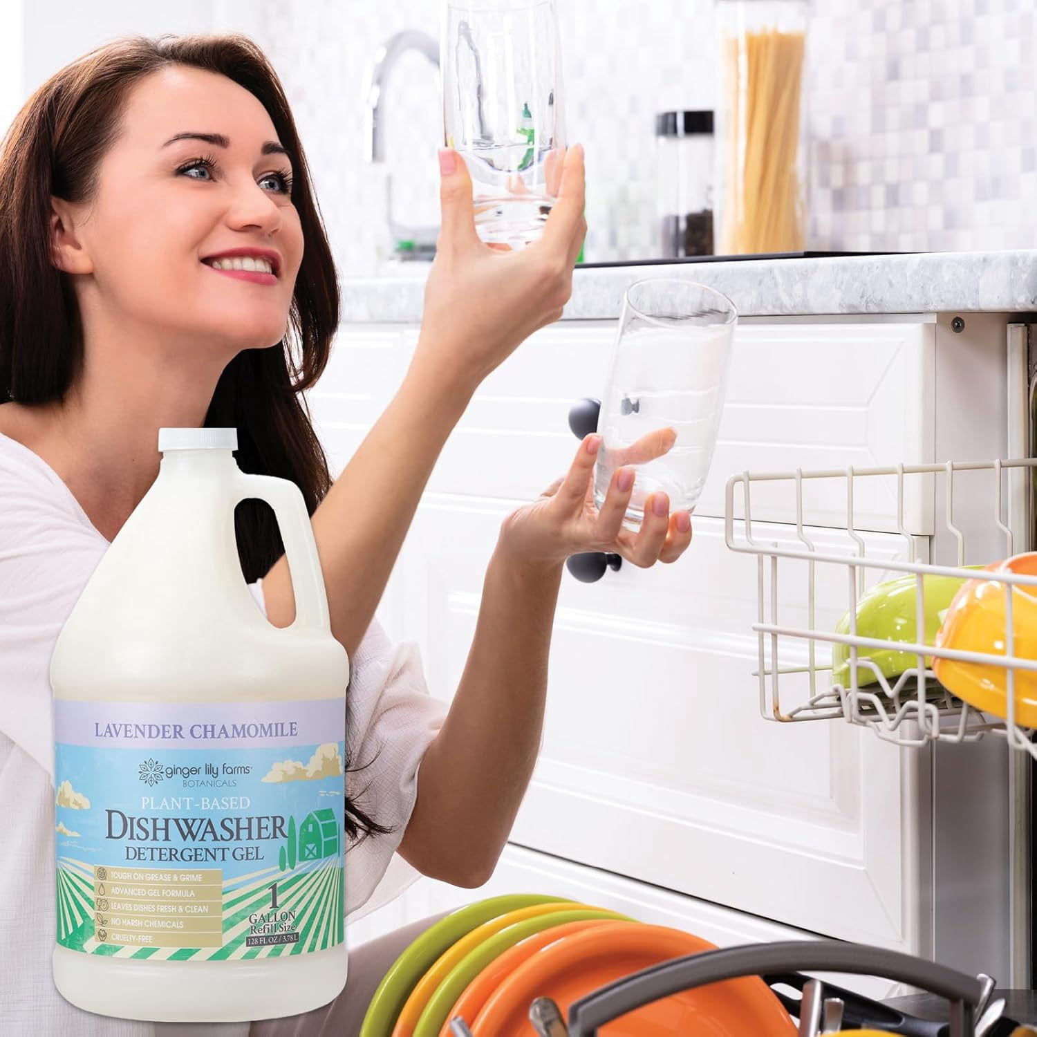 Ginger Lily Farms Botanicals Plant-Based Dishwasher Detergent Gel, 100% Vegan & Cruelty-Free, Lavender Chamomile Scent, 1 Gallon (128 Fl Oz) Refill