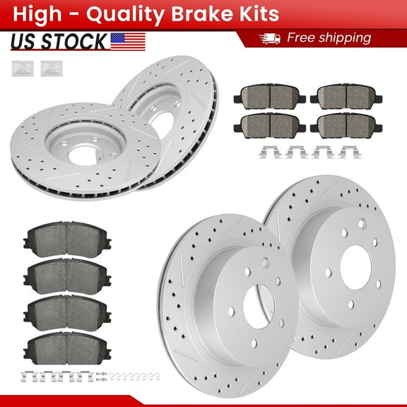 ACB ZONE Front Rear Brake Kits for Nissan Rogue Rogue Sport Qashqai, Drilled Slotted Disc Brake Rotors and Ceramic Brake Pads