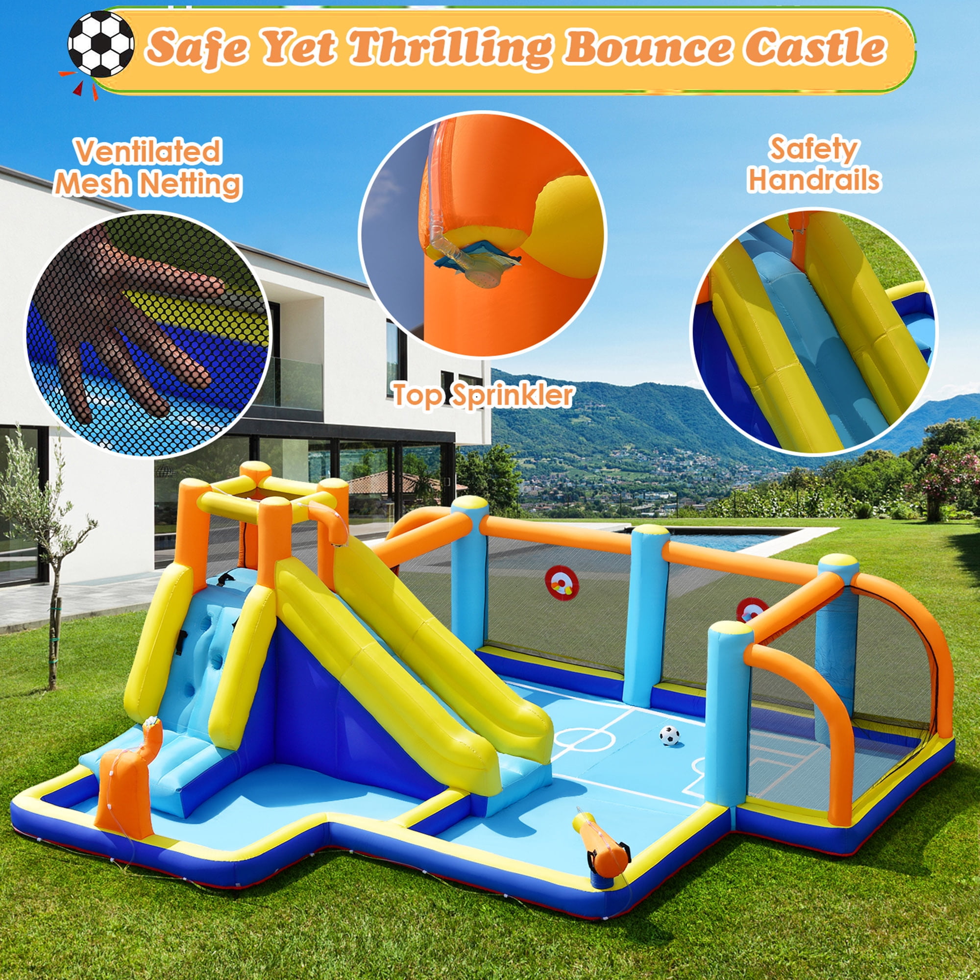 Gymax Inflatable Water Slide 7-in-1 Giant Kids Wet Dry Bounce House w/ 735W Blower