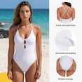thumbnail image 3 of RELLECIGA Women's V Neck Cutout One Piece Swimsuits White Crisscross Back Sexy Monokini Bathing Suits, 3 of 10