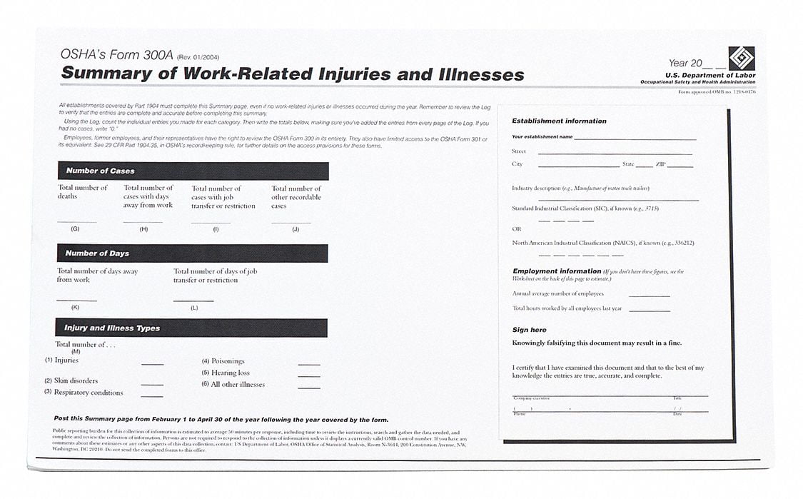 Brady Forms,OSHA 300A Log  OR300A