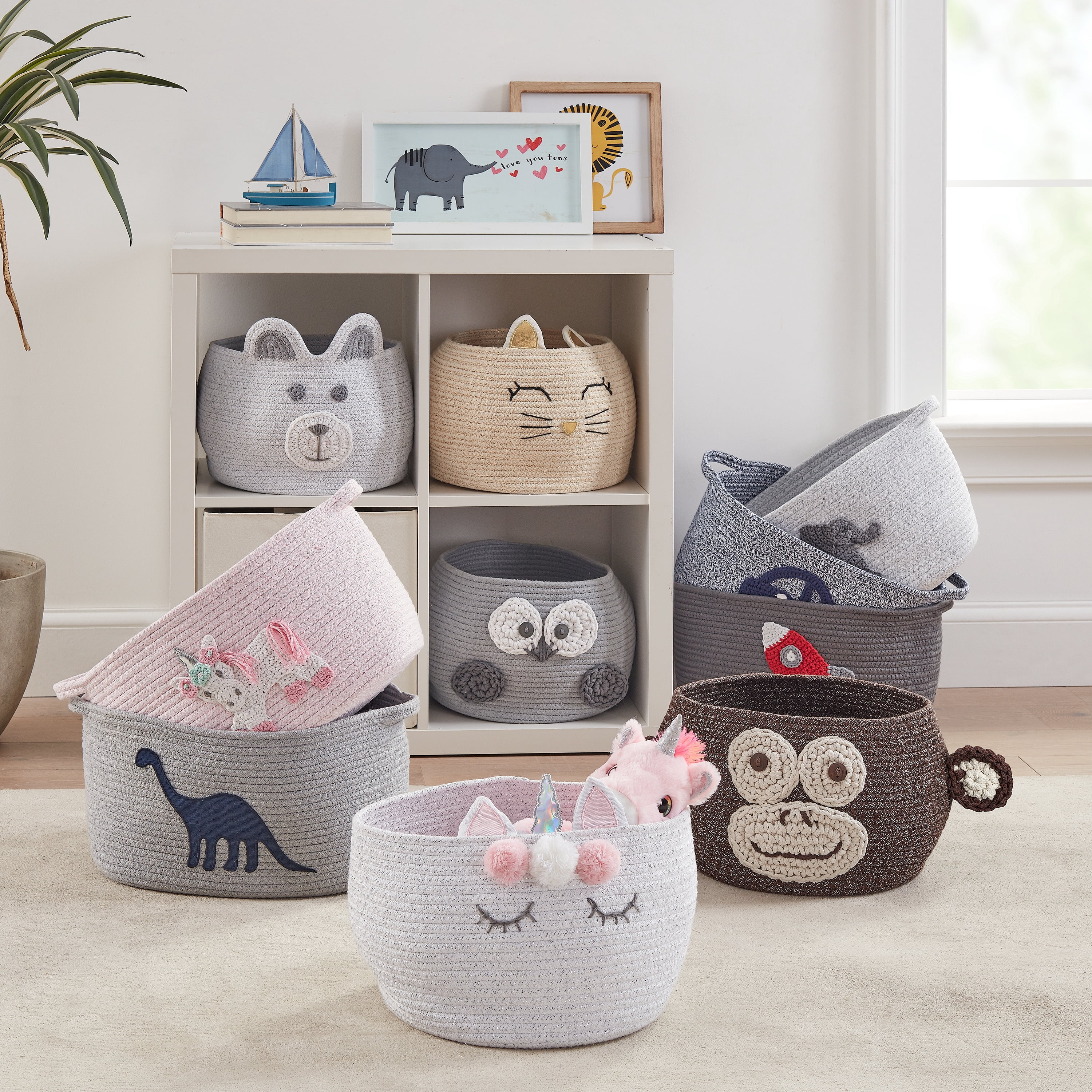 Better Homes & Gardens Cotton Rope Rectangle Tote Bin, Elephant Crochet
