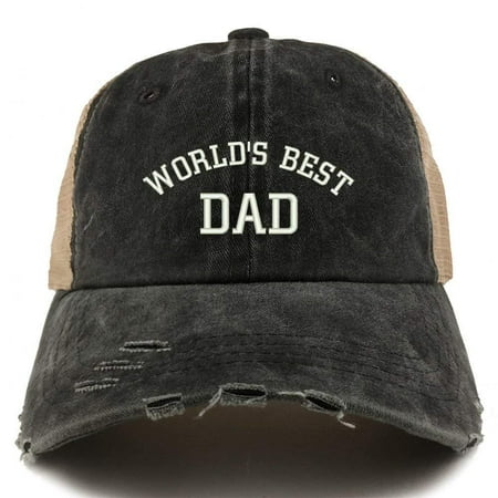Trendy Apparel Shop World's Best Dad Embroidered Frayed Bill Trucker Mesh Back Cap - (Best Trucker Caps 2019)