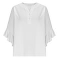 thumbnail image 4 of Lenpel Blouses for Women Fashion Ruffle 3/4 Sleeve V Neck Half Button Casual Loose Tunic Tops Spring Summer Outfits, 4 of 5