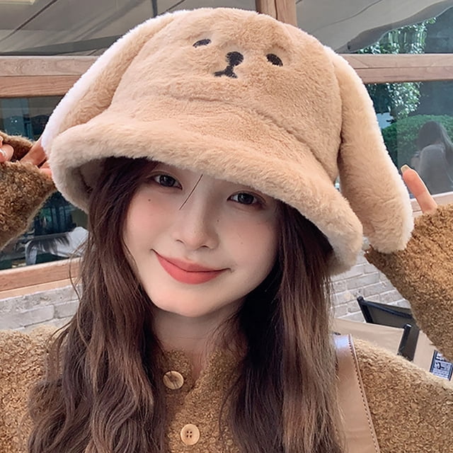 Birdeem Women's Cute Rabbit Ear Hat Plush Thickened Warm Fashion Bucket Hat