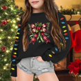 thumbnail image 2 of Girls Christmas Holiday Fashion Pullover Hoodie with Festive Bow Print Oversized Top for Fall and Winter Season Black 3-4 Years, 2 of 6