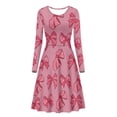 thumbnail image 2 of FKELYI Heart Pink Bow Women Dresses Breathable Swing Twirl Skater Dress Valentine's Day Gift Comfortable Women Long Sleeve Dresses Casual Size S, 2 of 5