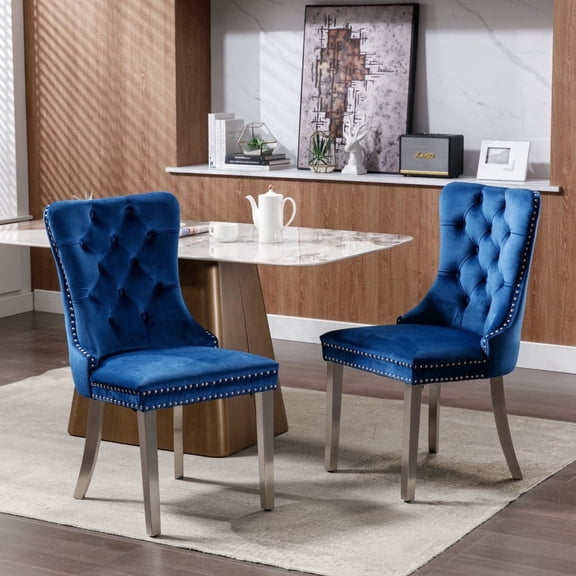Modern Contemporary Adult Velvet Solid Wood Tufted Dining Side Chair, Gold (Set of 2)