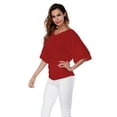 thumbnail image 5 of Plus Size Women's Loose Bat Sleeve V Neck Short Sleeve T-Shirt Top, 5 of 5