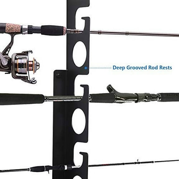 Butizone Fishing Rod Rack, Fishing Pole Wall or Ceiling Storage Rack Holder Wall Mount for Garage, Cabin and Basement, Holds 8 Fishing Rods Black