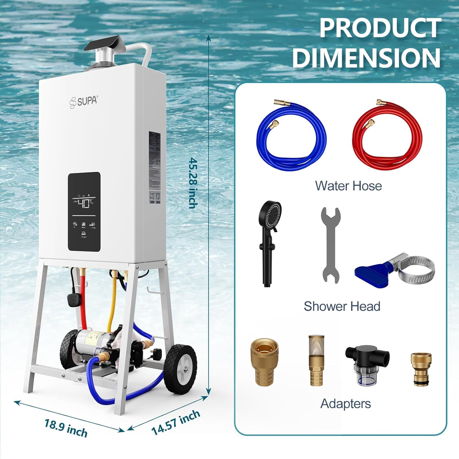 FICISOG Portable Propane Pool Heater for Above Ground Pool, 105,776 Btu Above Ground Pool Heater, 31KW Powerful Instant Heating System for Spas, Outdoor Shower & RV Use, Digital Heating Control