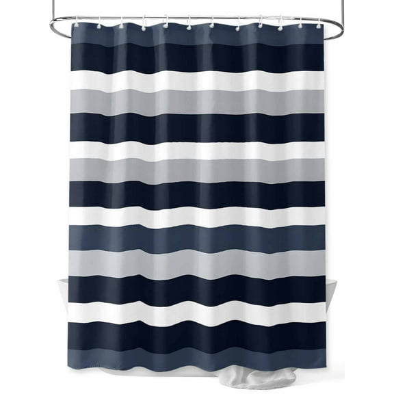 Navy Blue Shower Curtain, Grey Black Stripe Abstract Geometric Striped Waterproof Shower Curtain Set with 12 Hooks Lightweight Washable Fabric Shower Curtains for Bathroom 72x78 Inches