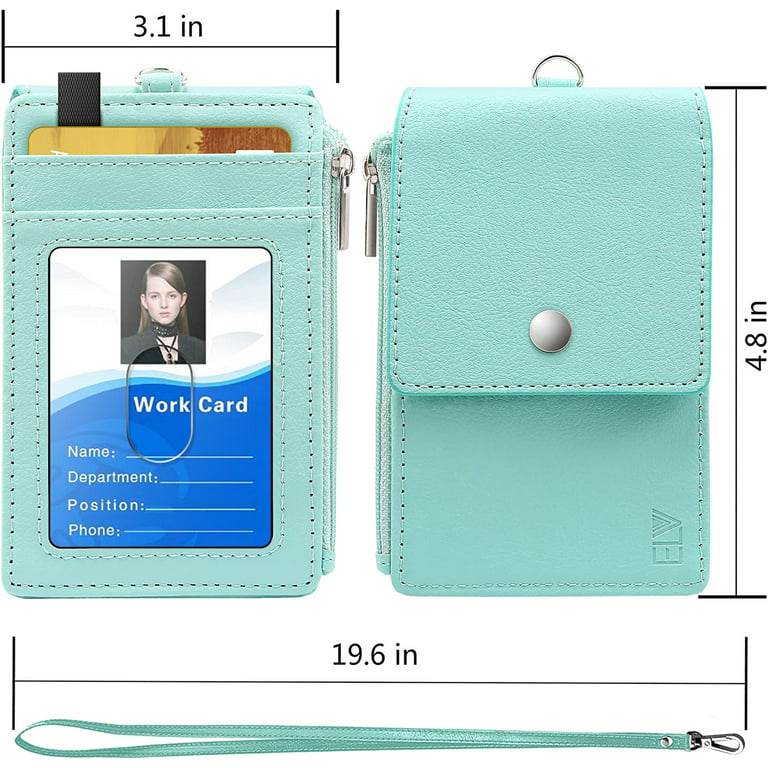ELV Badge Holder with Zipper, ID Badge Card Holder Wallet with 5 Card Slots, 1 Side RFID Blocking Pocket and Neck Lanyard Strap for Offices ID