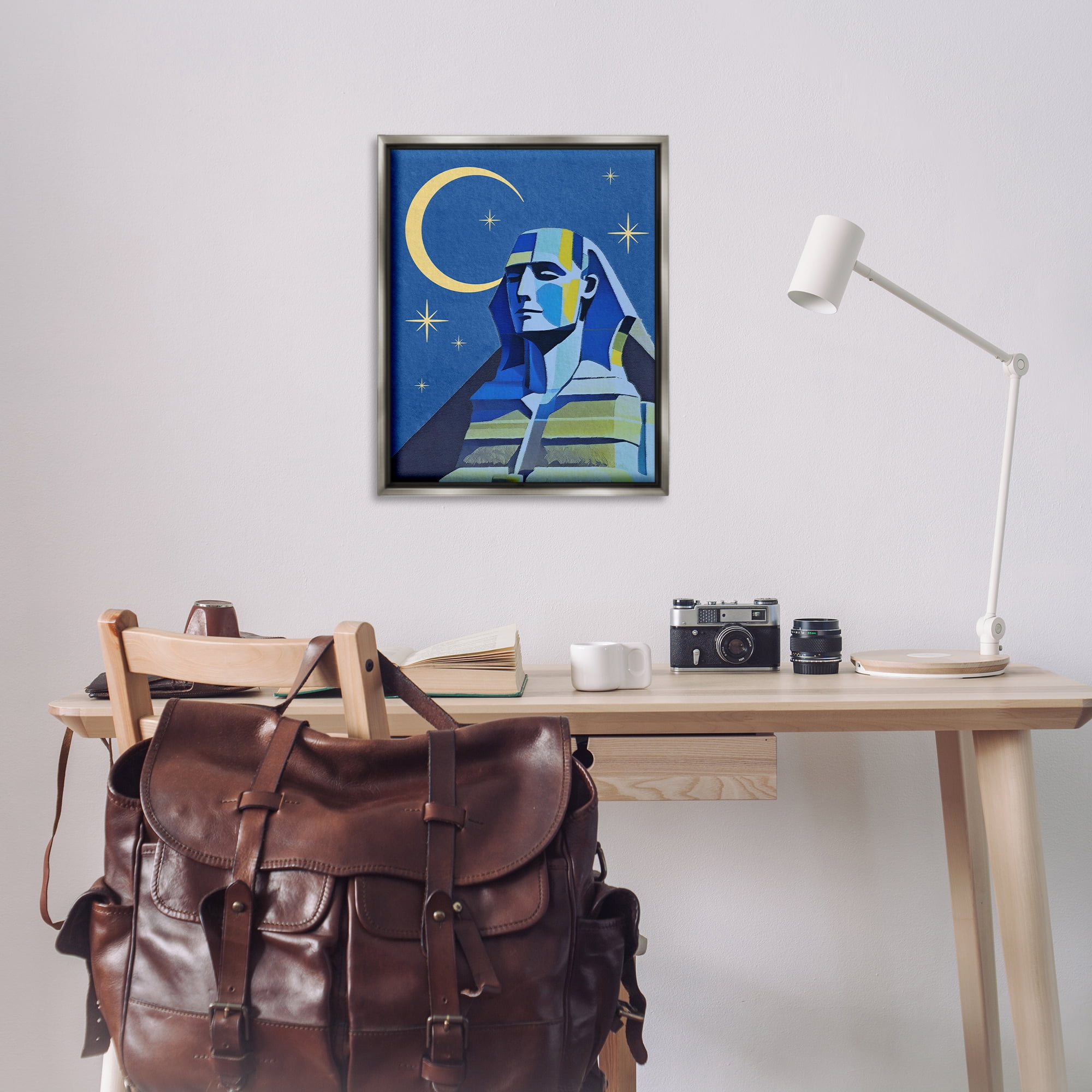 Stupell Industries Sphinx with Moon Buildings & Architecture Painting Gray Floater Framed Canvas Art Print Wall Art, 25 x 31