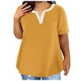 thumbnail image 1 of Yuyuzo Plus Size Tops for Women Notch V Neck Solid Color T Shirts Short Sleeve Basic Tees with Pocket, 1 of 5