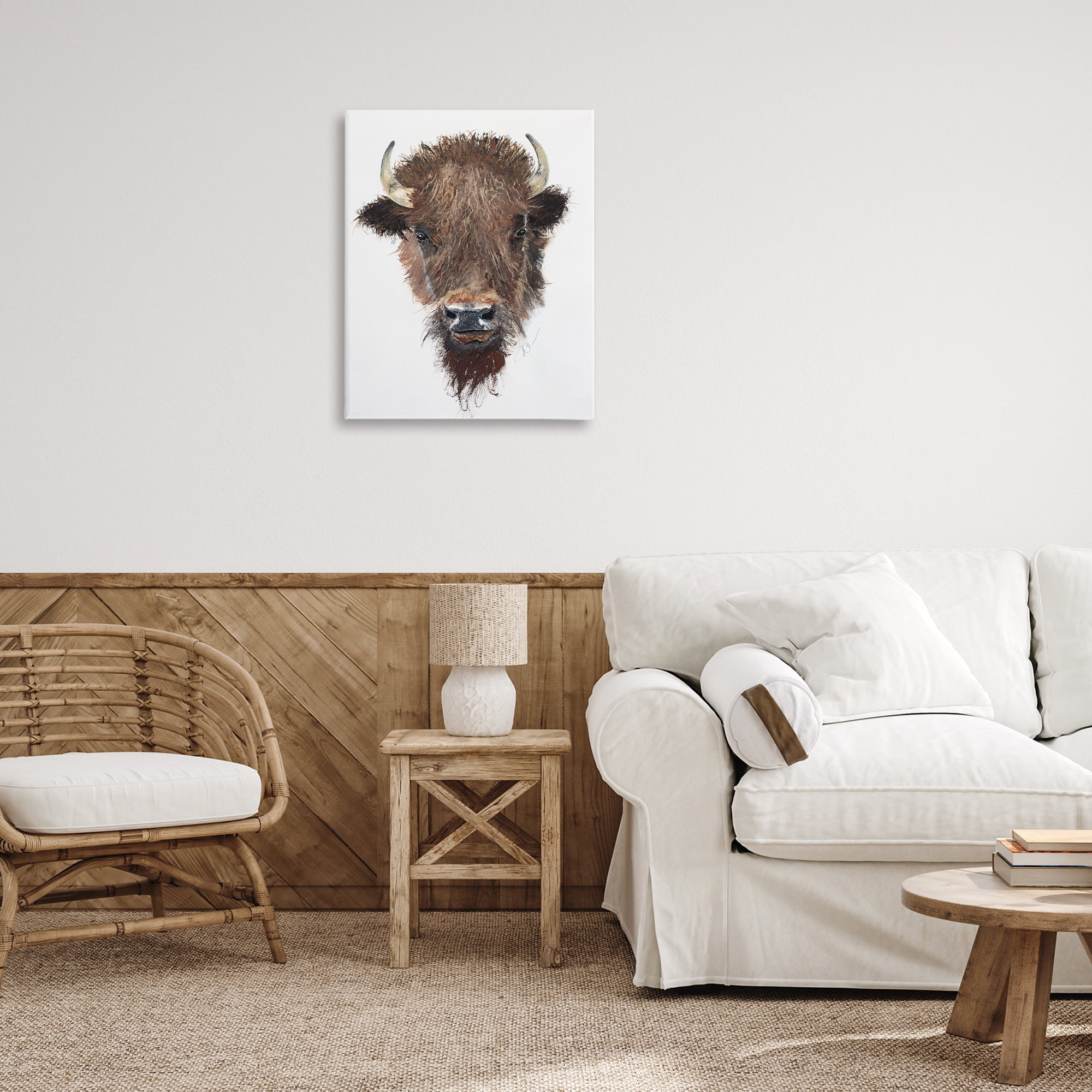 Stupell Industries Western Bison Visage Animals Painting Wrapped Canvas Art Print Wall Art, 24 x 30
