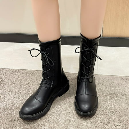 

Cathalem Dress Boots for Women with Heel Fashion Women Artificial Leather Solid Color Autumn Lined Boots Women Wide Width Black 7.5