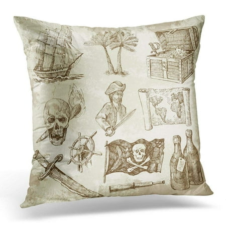 Pirates Chest Collection - CMFUN Bottle Treasure Pirate Collection Map Chest Ship Old Hunt Telescope Pillow Case Cushion Cover 20x20 Inches