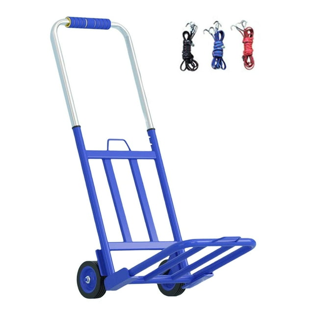 Foldable Hand Cart Adjustable 2 Wheel Compact with Rope Foldable Roller Shopping 28mm Tube Diameter