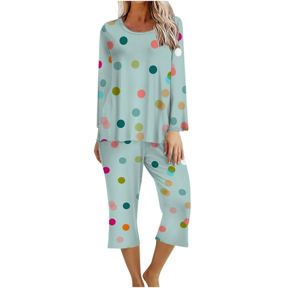BLVB Womens Pajama Sets Casual Crewneck Long Sleeve Tops and Capri Pants 2 Piece Lounge Outfits Sleepwear Pjs