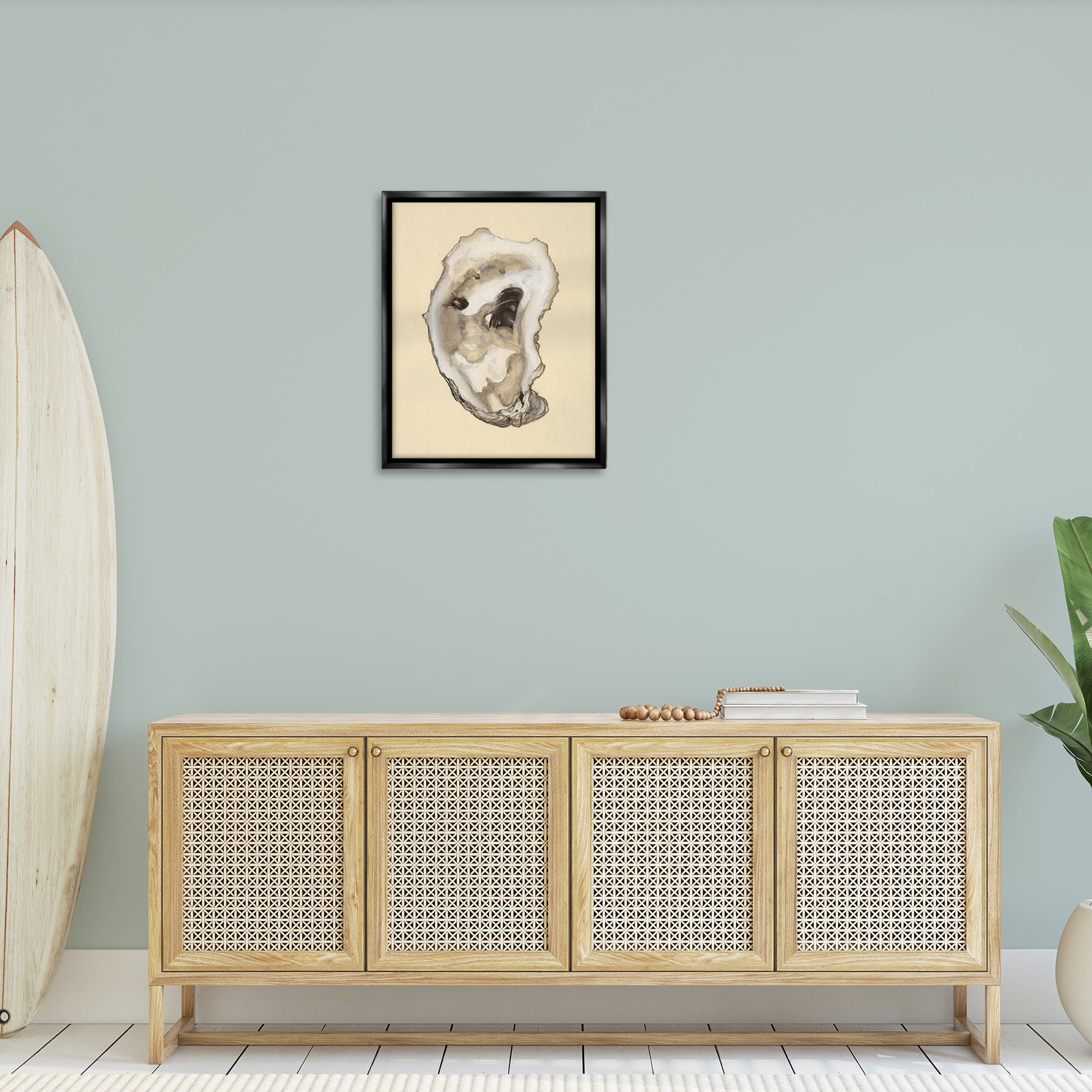 Stupell Industries Natural Oyster Shell Nautical & Beach Painting Black Floater Framed Canvas Art Print Wall Art, 25 x 31