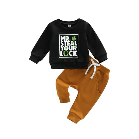 

wybzd Toddler Baby Boy Valentines Day Clothes Mr Steal My Heart Crewneck Sweatshirt Shirt Top Pants Spring Outfit 2-3 Years