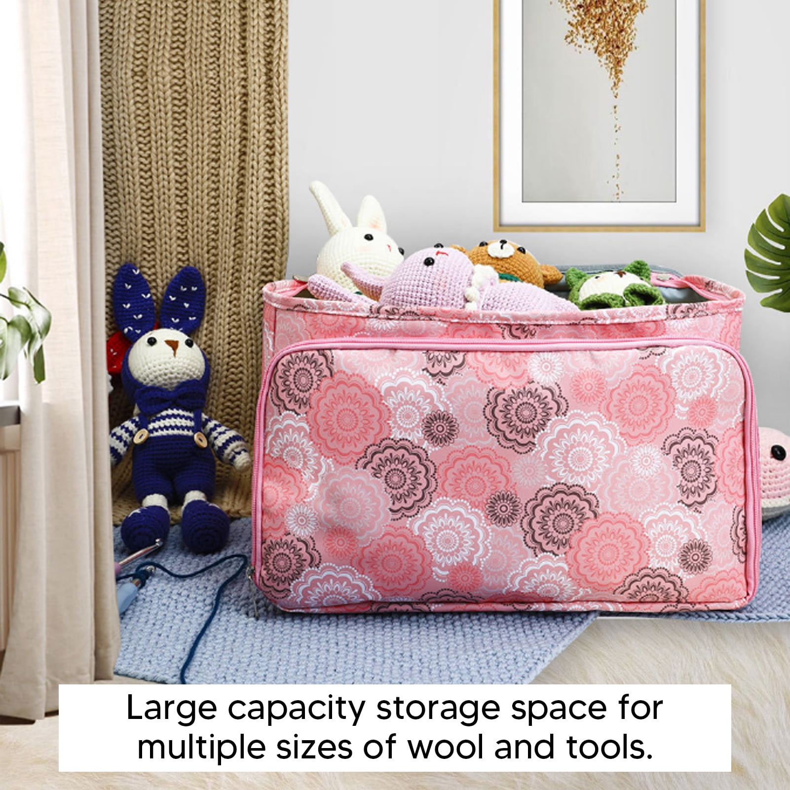 NFTIGB Pink Oxford Cloth Knitting Bag Multifunctional Portable Yarn Crochet Holder Storage Case Organizer for Needles & Sewing Supplies