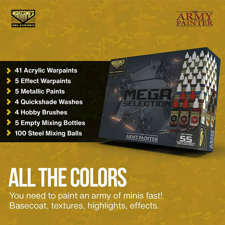 The Army Painter Wargamers Mega Paint Set Bundle with 13.5 oz Matt Black  and Uniform Grey Miniature Spray Primers - Miniature Painting Kit with 100